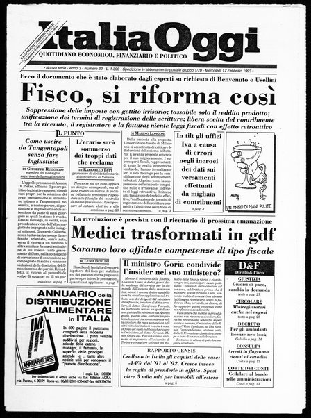 Italia oggi : quotidiano di economia finanza e politica